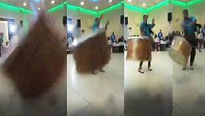 Düğünde davulun kayışı koptu kadına çarptı 