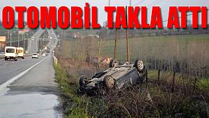 Bafra yoldan çıkan otomobil takla attı