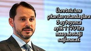 Ücretsiz izne çıkarılan vatandaşlara 3 ay boyunca aylık 1170 lira maaş desteği sağlanacak